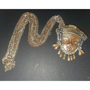 Vintage JHP Taxco Metales Casados Mixed Metal Face Mask Pendant Brooch Mexico